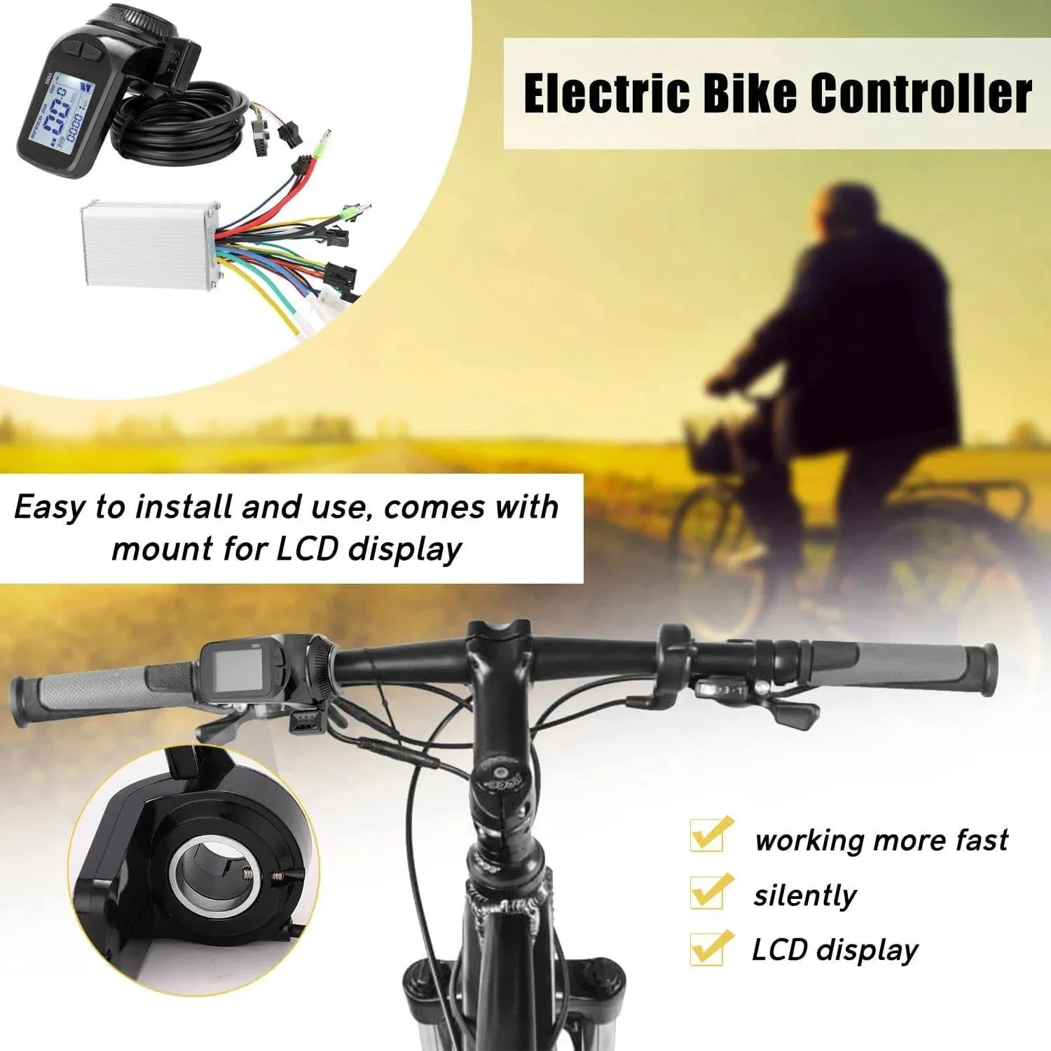 24V-48V 350W Motor Brushless Controller LCD Display Panel Thumb Throttle Electric Bicycles Scooter Brushless Controller Kit