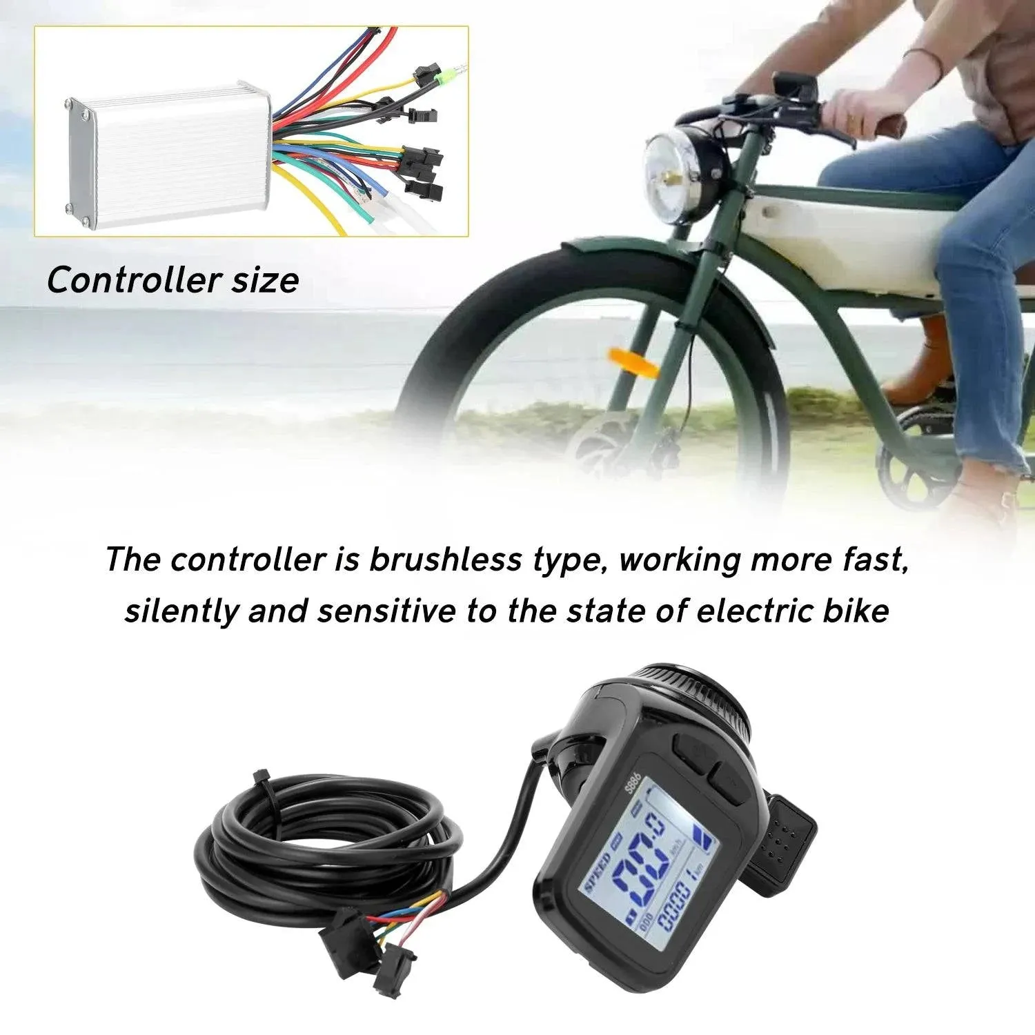 24V-48V 350W Motor Brushless Controller LCD Display Panel Thumb Throttle Electric Bicycles Scooter Brushless Controller Kit