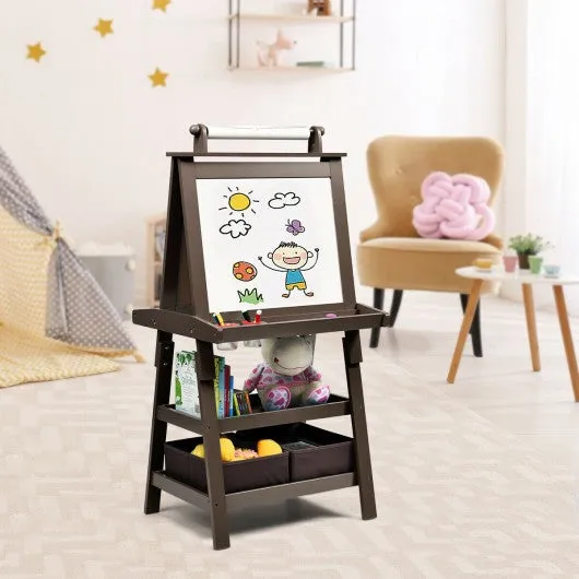 3 in 1 Double-Sided Storage Art Easel-Coffee