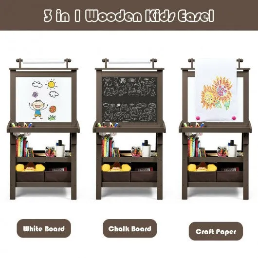 3 in 1 Double-Sided Storage Art Easel-Coffee