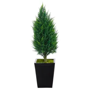 3.5’ Cypress Tower Artificial Tree in Black Metal Planter (Indoor/Outdoor)