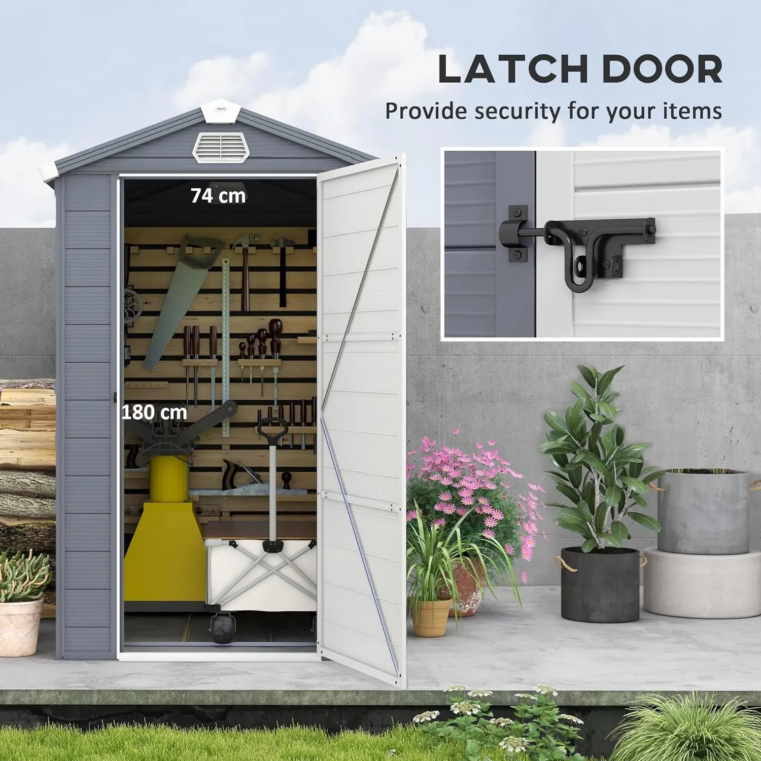 4 x 6ft Garden Shed with Foundation Kit,Outdoor Storage Tool House with Ventilation Slots & Lockable Door, Grey