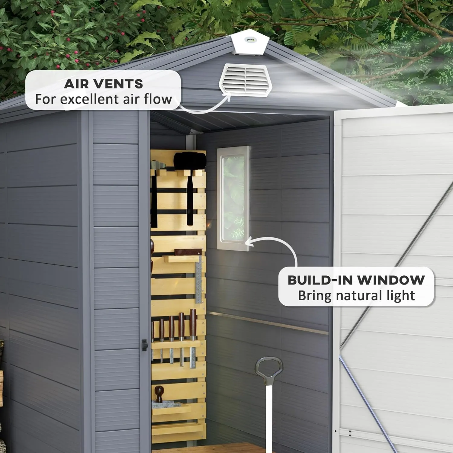 4 x 6ft Garden Shed with Foundation Kit,Outdoor Storage Tool House with Ventilation Slots & Lockable Door, Grey