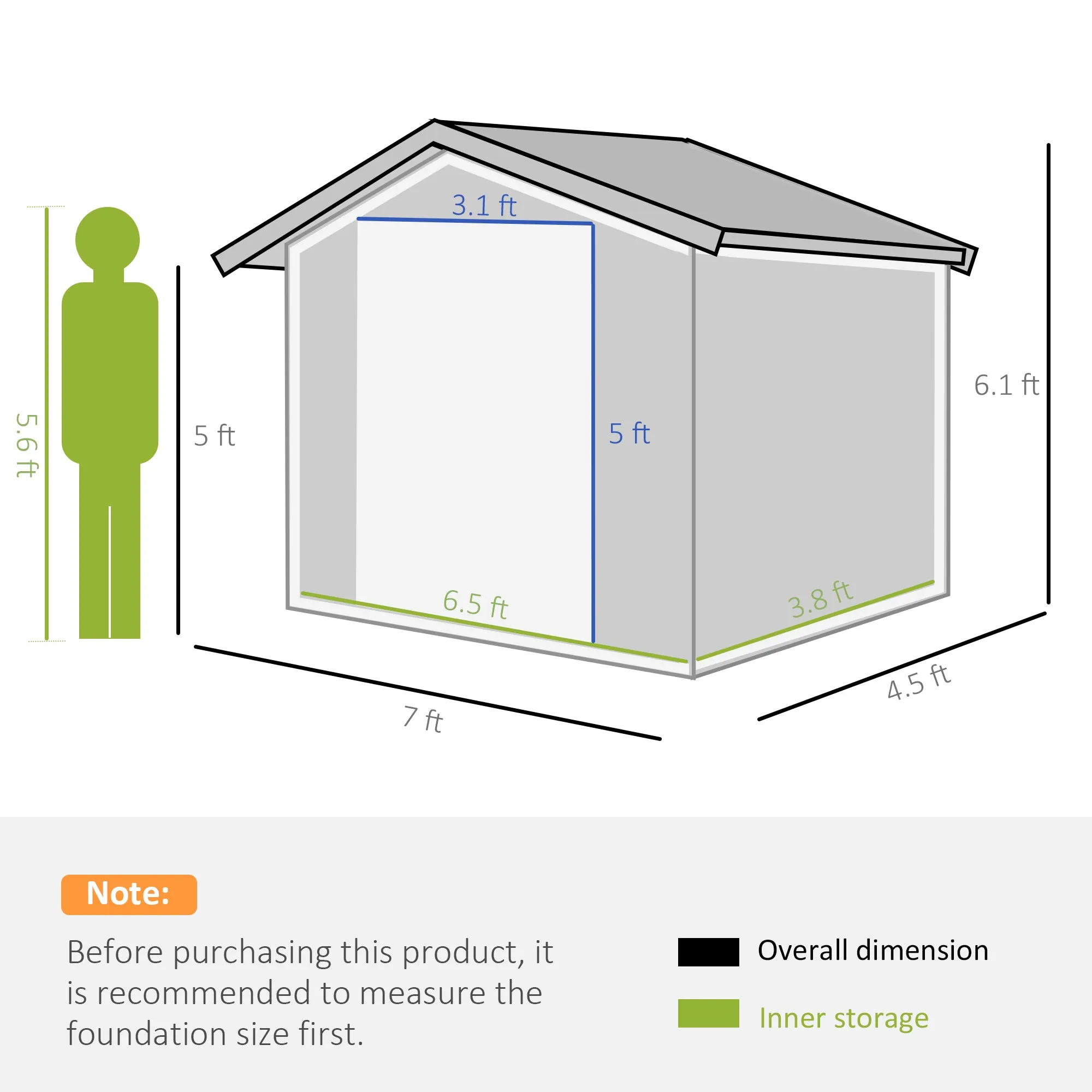 7 x 4ft Metal Garden Storage Shed with Vents, Floor Foundation and Lockable Double Doors, Brown