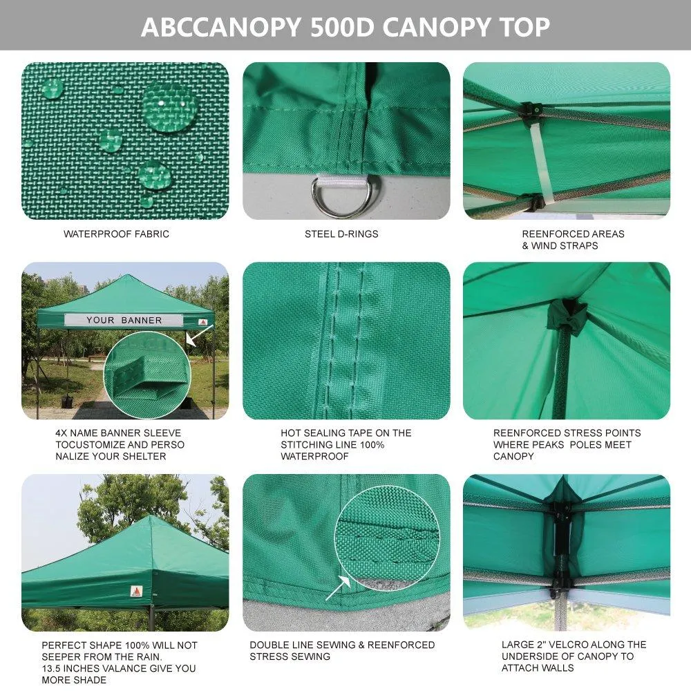 ABCCANOPY Tents Canopy Tent 10 x 10 Pop Up Canopies Commercial Tents Market stall with 6 Removable Sidewalls and Roller Bag Bonus 4 Weight Bags and 10ft Screen Netting and Half Wall,Forest Green