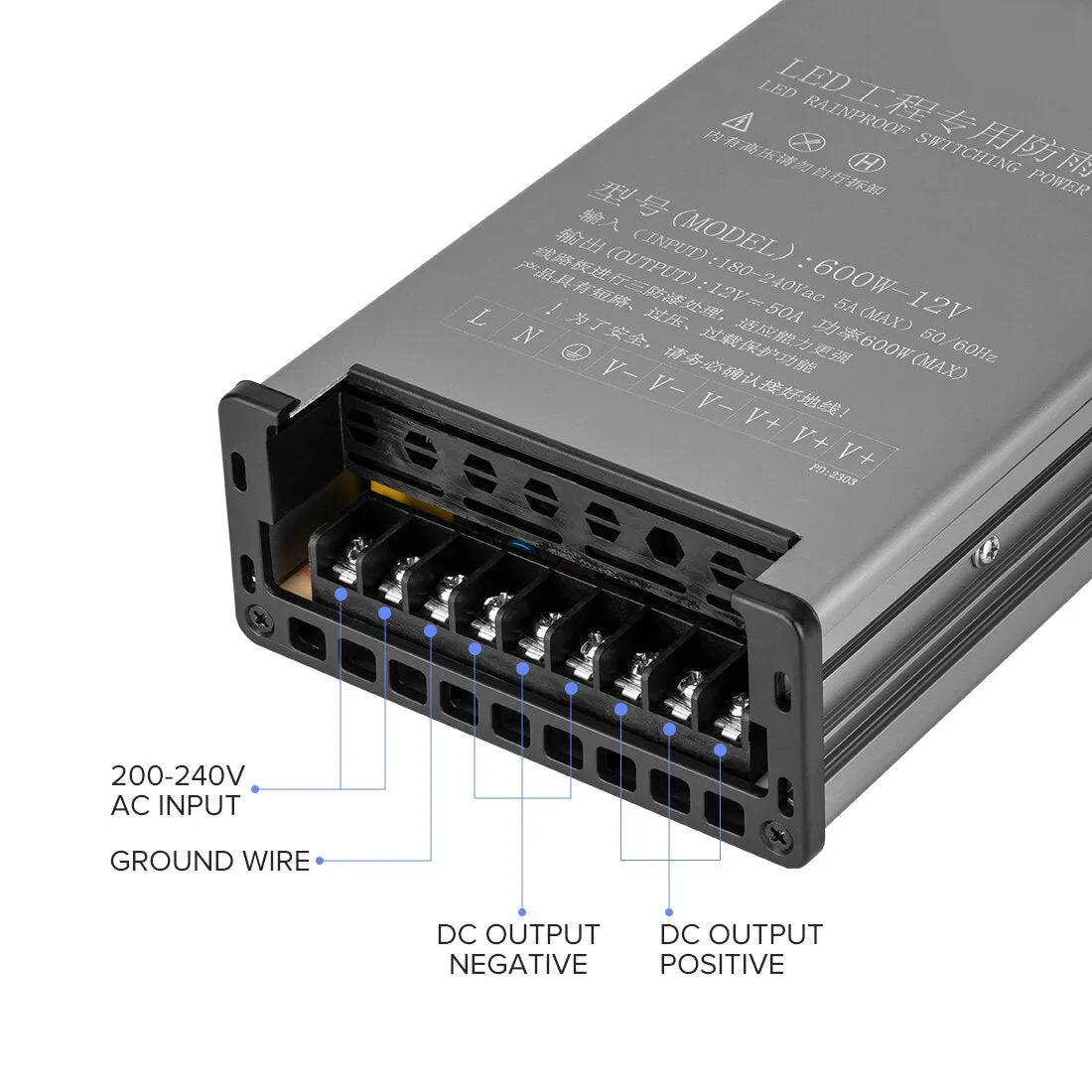 AC180V-240V to DC12V 24V IP65 Rain-proof Power Supply Transformer Adapter for LED Strip Lights 60W 100W 400W 600W