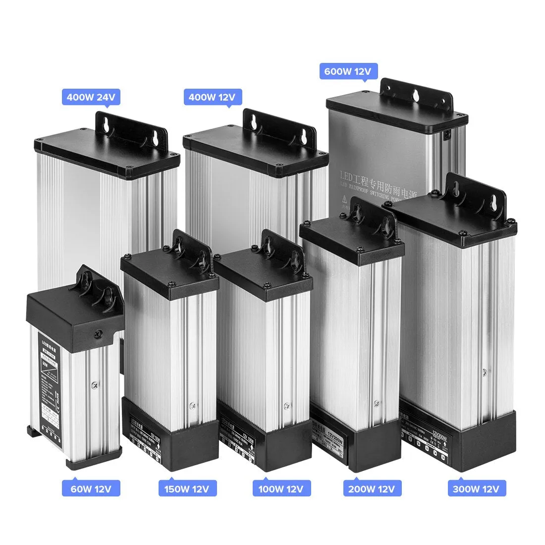 AC180V-240V to DC12V 24V IP65 Rain-proof Power Supply Transformer Adapter for LED Strip Lights 60W 100W 400W 600W