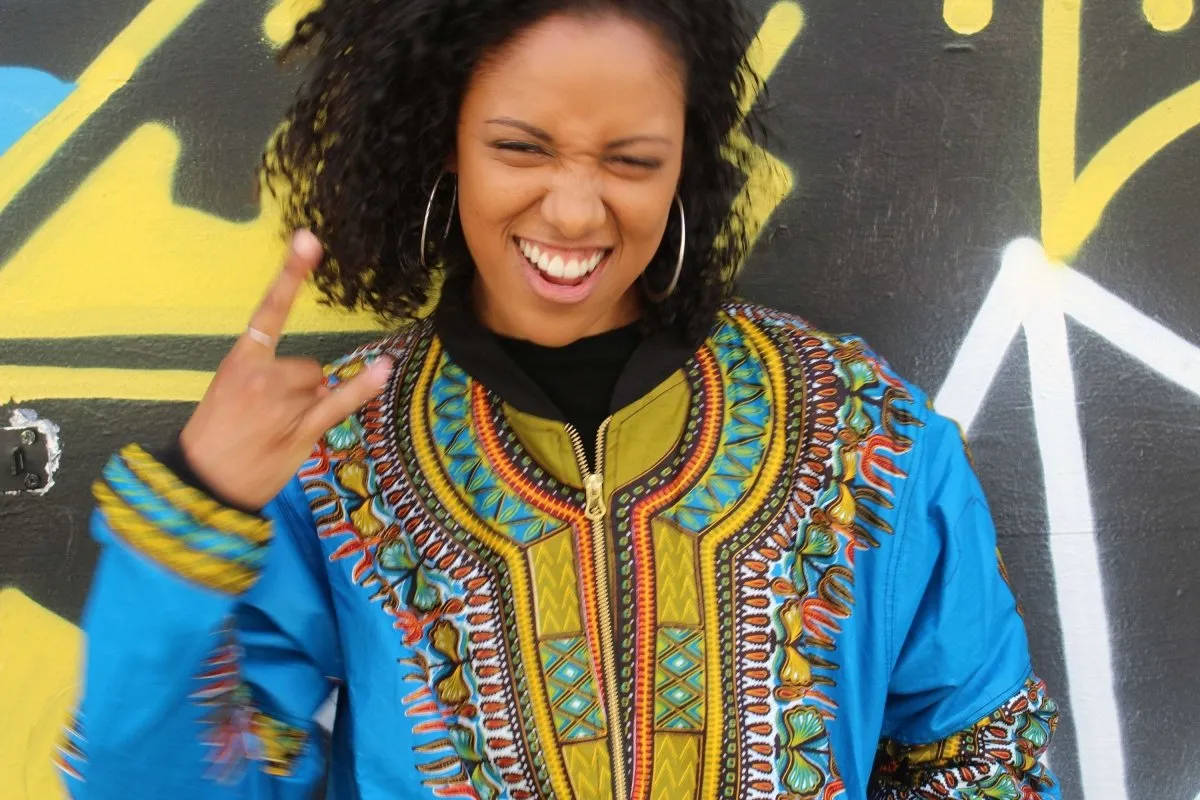 African Bomber Jacket in Blue Dashiki Print- Festival Clothing