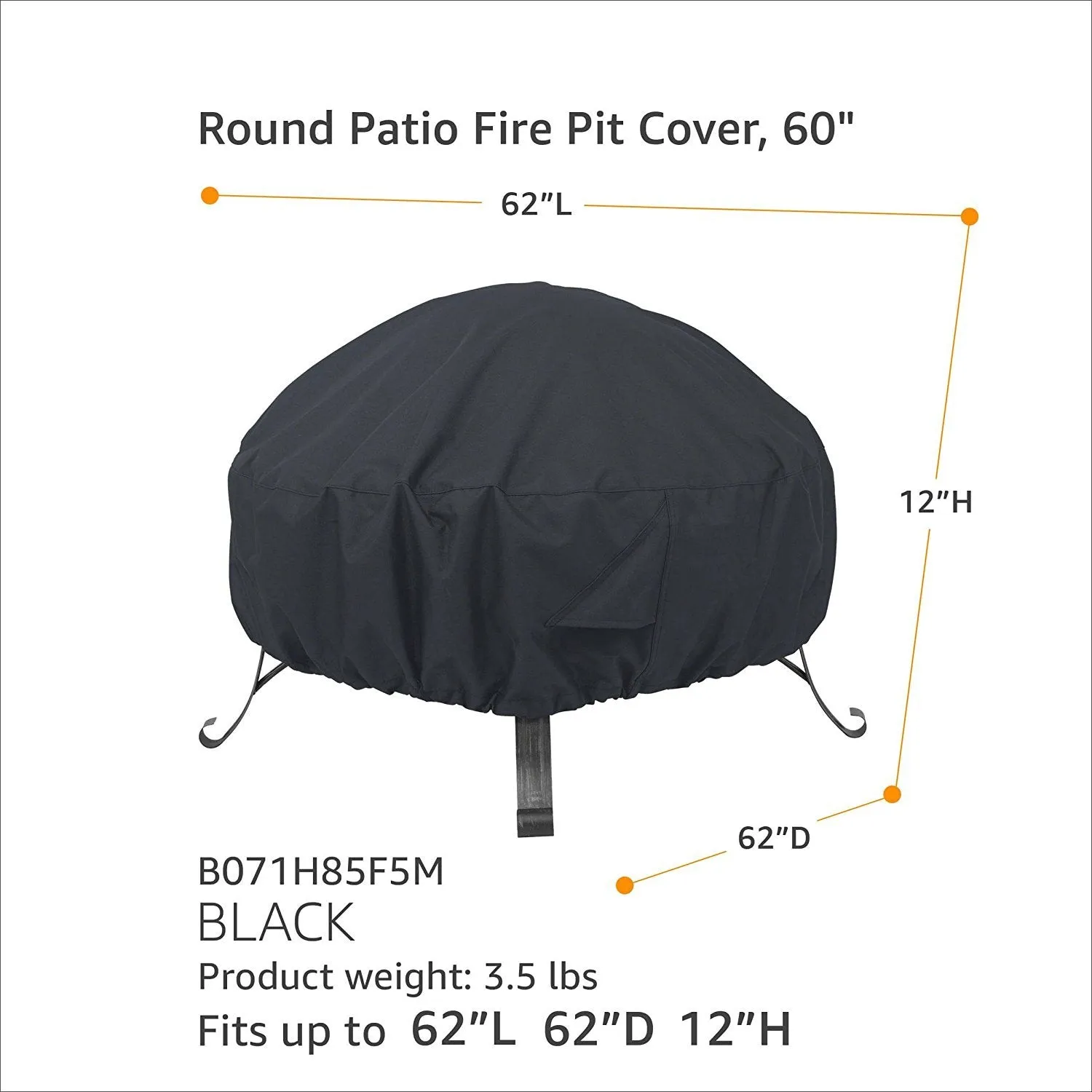 AmazonBasics Round Patio Fire Pit Cover - 60&quot;, Black