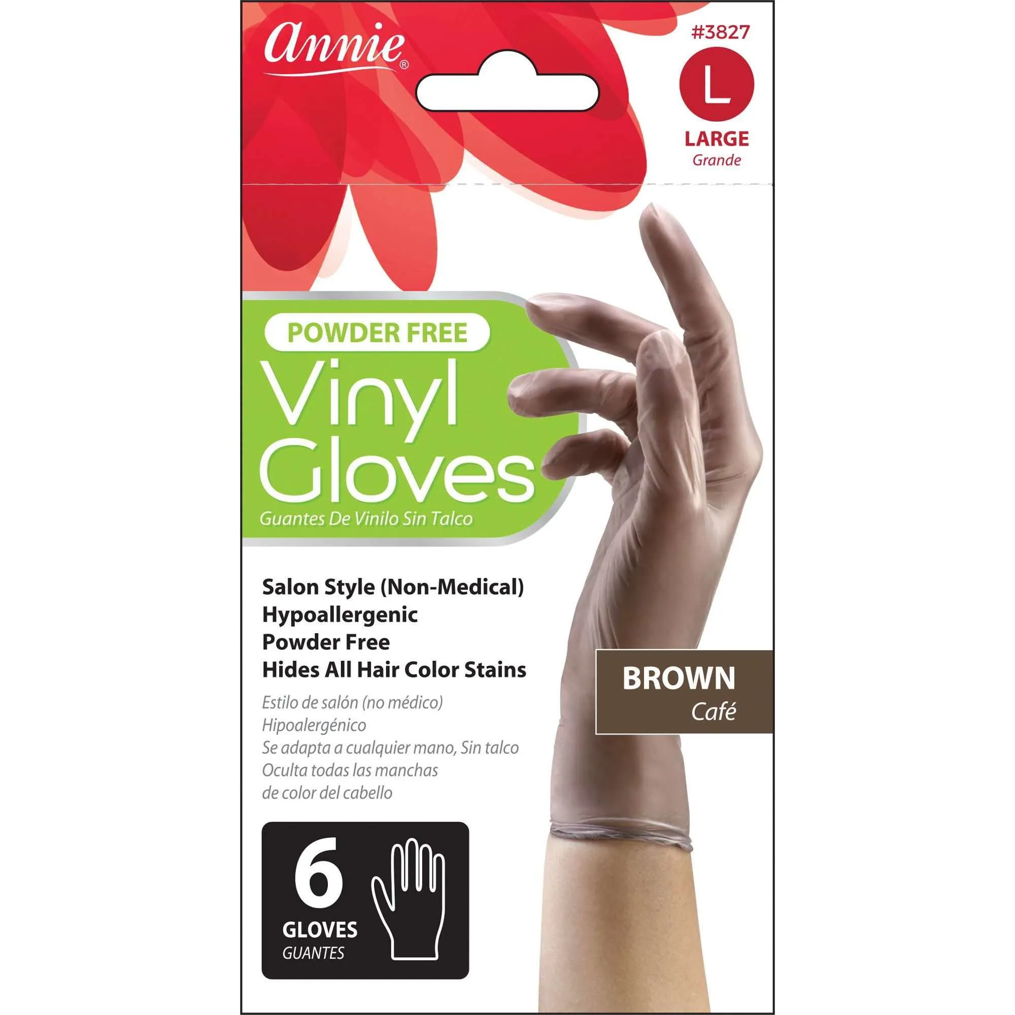 Annie Vinyl Gloves 6Ct Brown