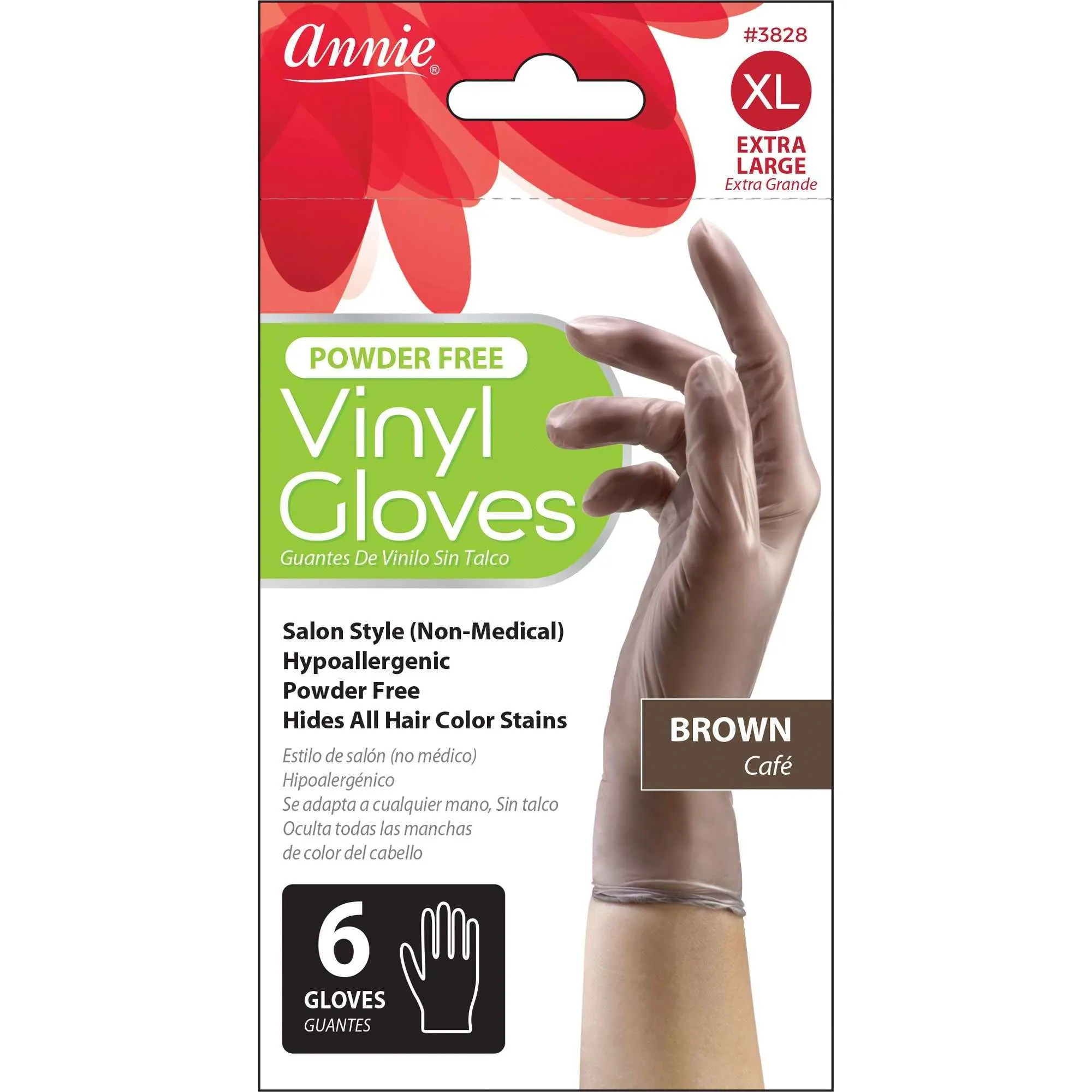 Annie Vinyl Gloves 6Ct Brown