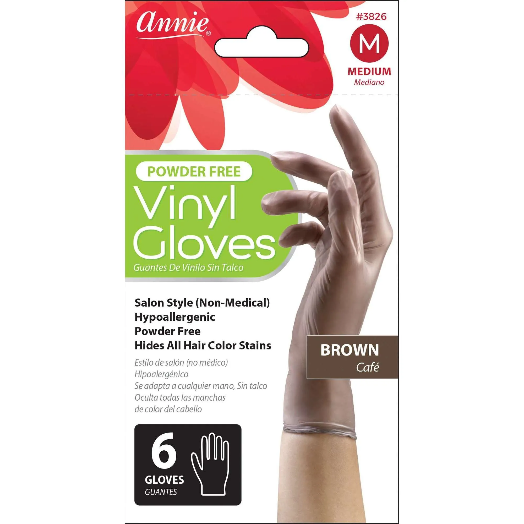 Annie Vinyl Gloves 6Ct Brown