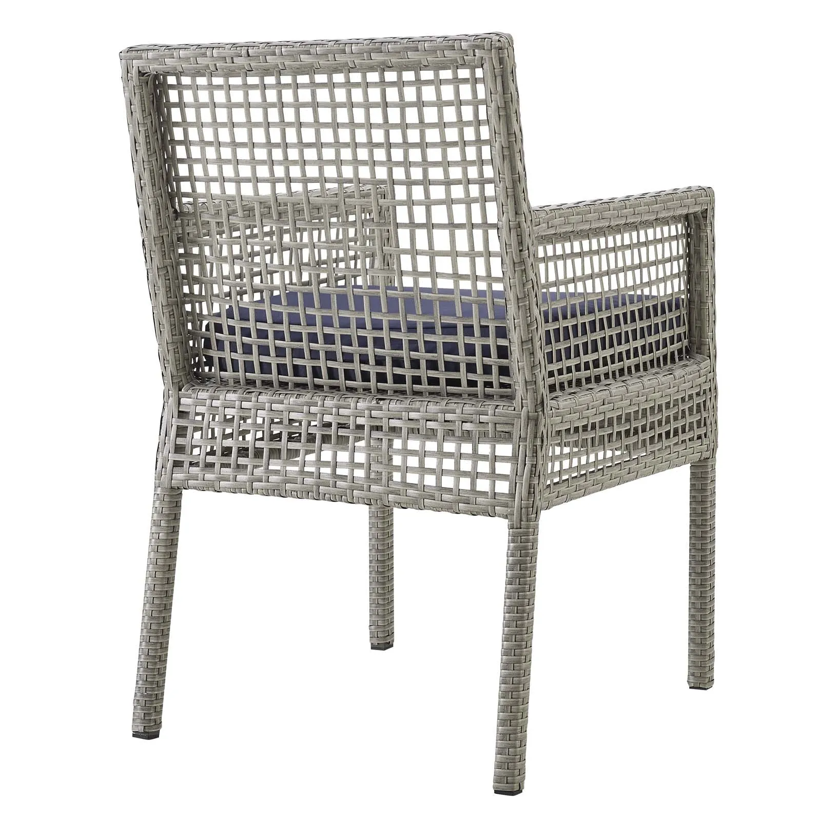 Aura Dining Armchair Outdoor Patio Wicker Rattan Set of 4 Gray Navy EEI-3594-GRY-NAV