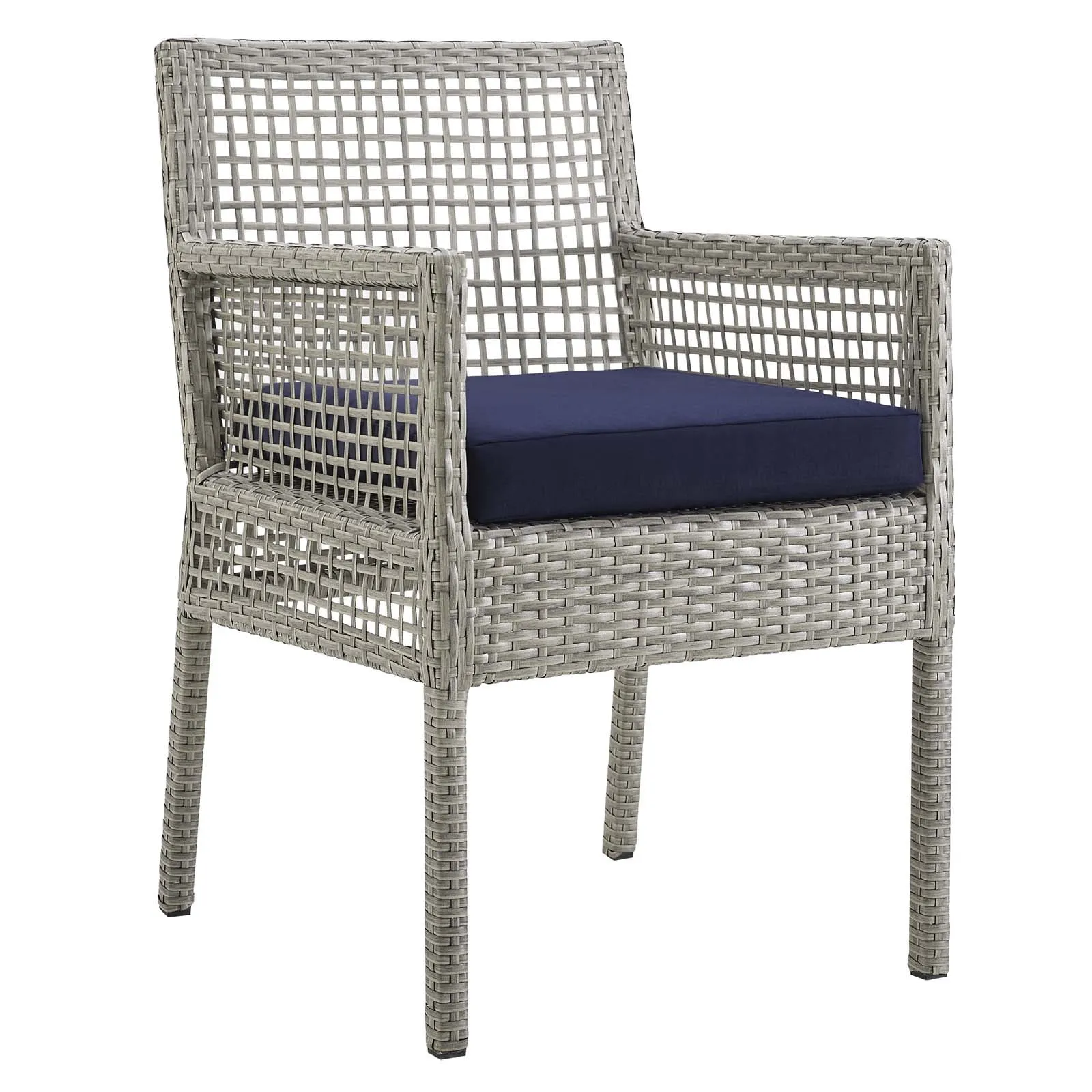 Aura Dining Armchair Outdoor Patio Wicker Rattan Set of 4 Gray Navy EEI-3594-GRY-NAV