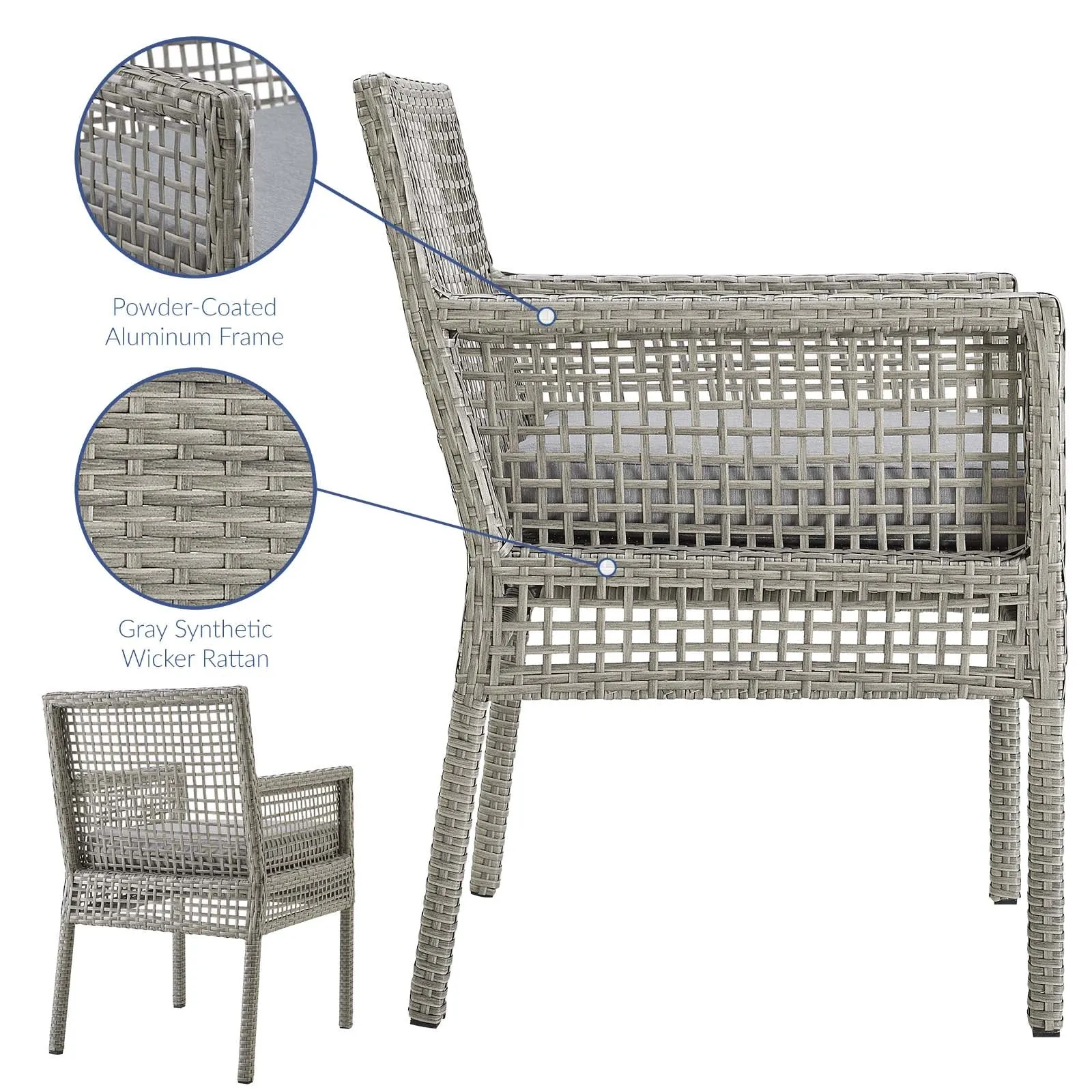 Aura Outdoor Patio Wicker Rattan Dining Armchair Gray Gray EEI-2920-GRY-GRY