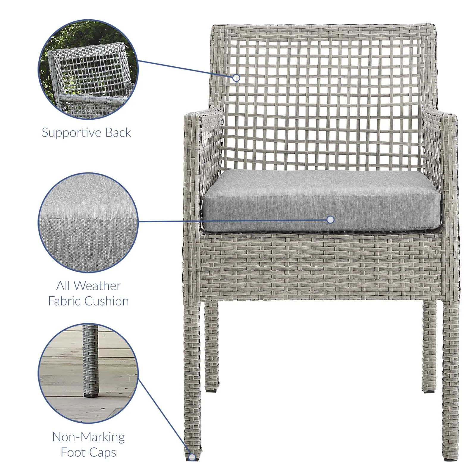 Aura Outdoor Patio Wicker Rattan Dining Armchair Gray Gray EEI-2920-GRY-GRY