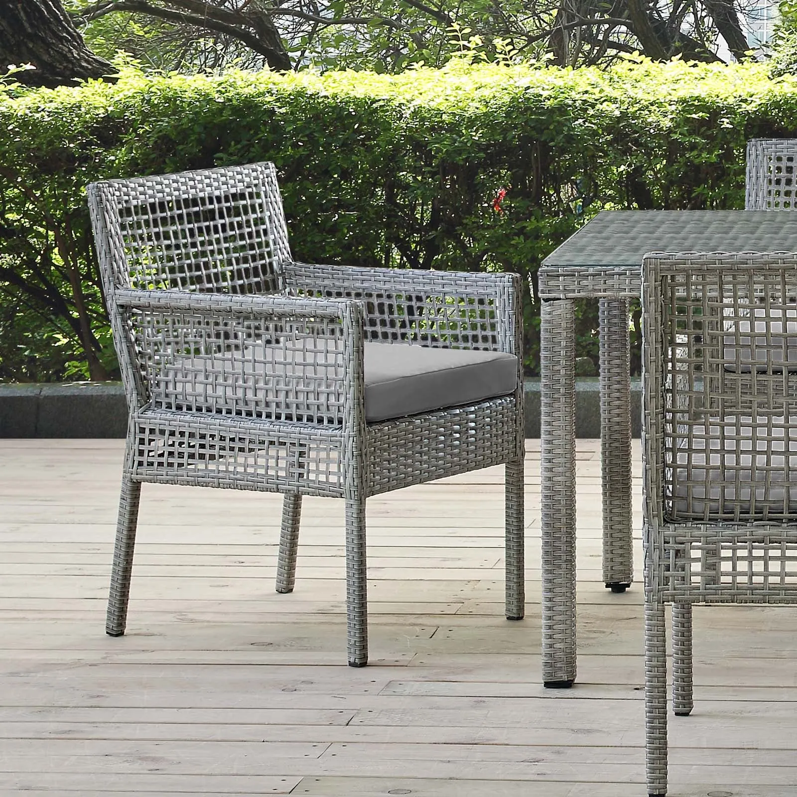 Aura Outdoor Patio Wicker Rattan Dining Armchair Gray Gray EEI-2920-GRY-GRY