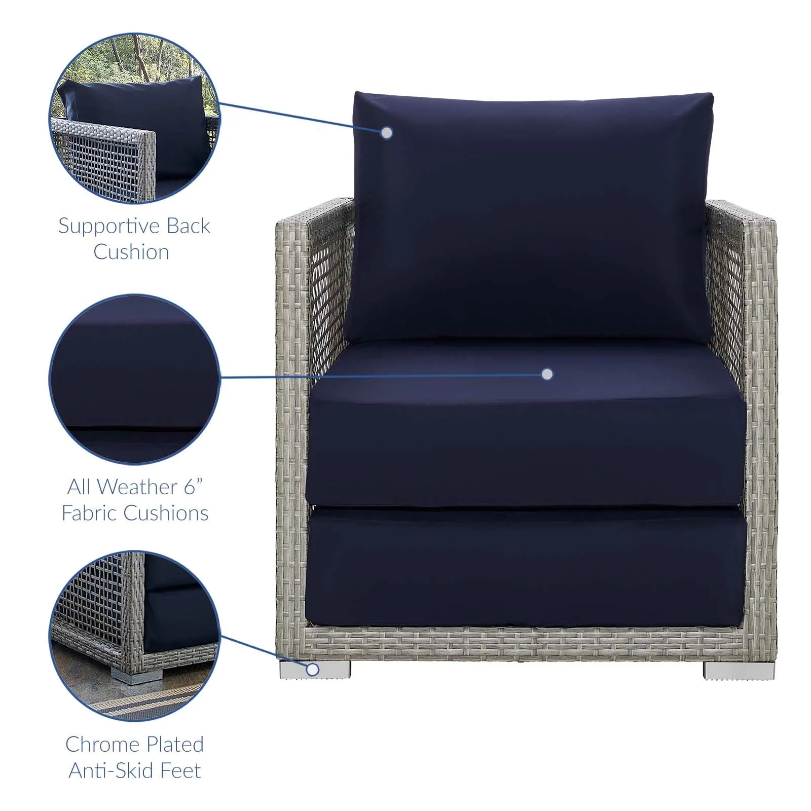 Aura Rattan Outdoor Patio Armchair Gray Navy EEI-2918-GRY-NAV