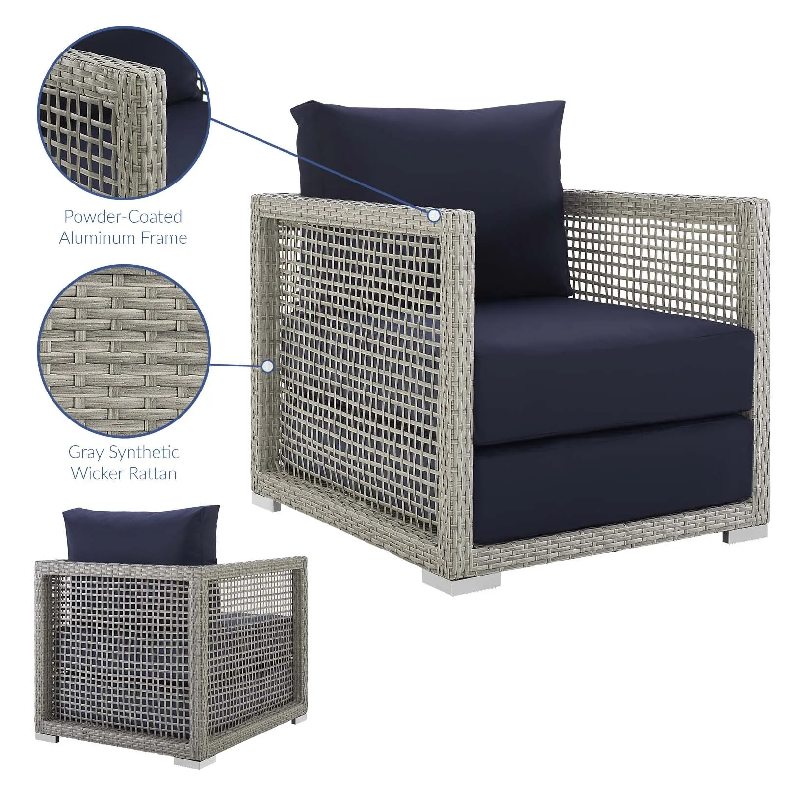 Aura Rattan Outdoor Patio Armchair Gray Navy EEI-2918-GRY-NAV