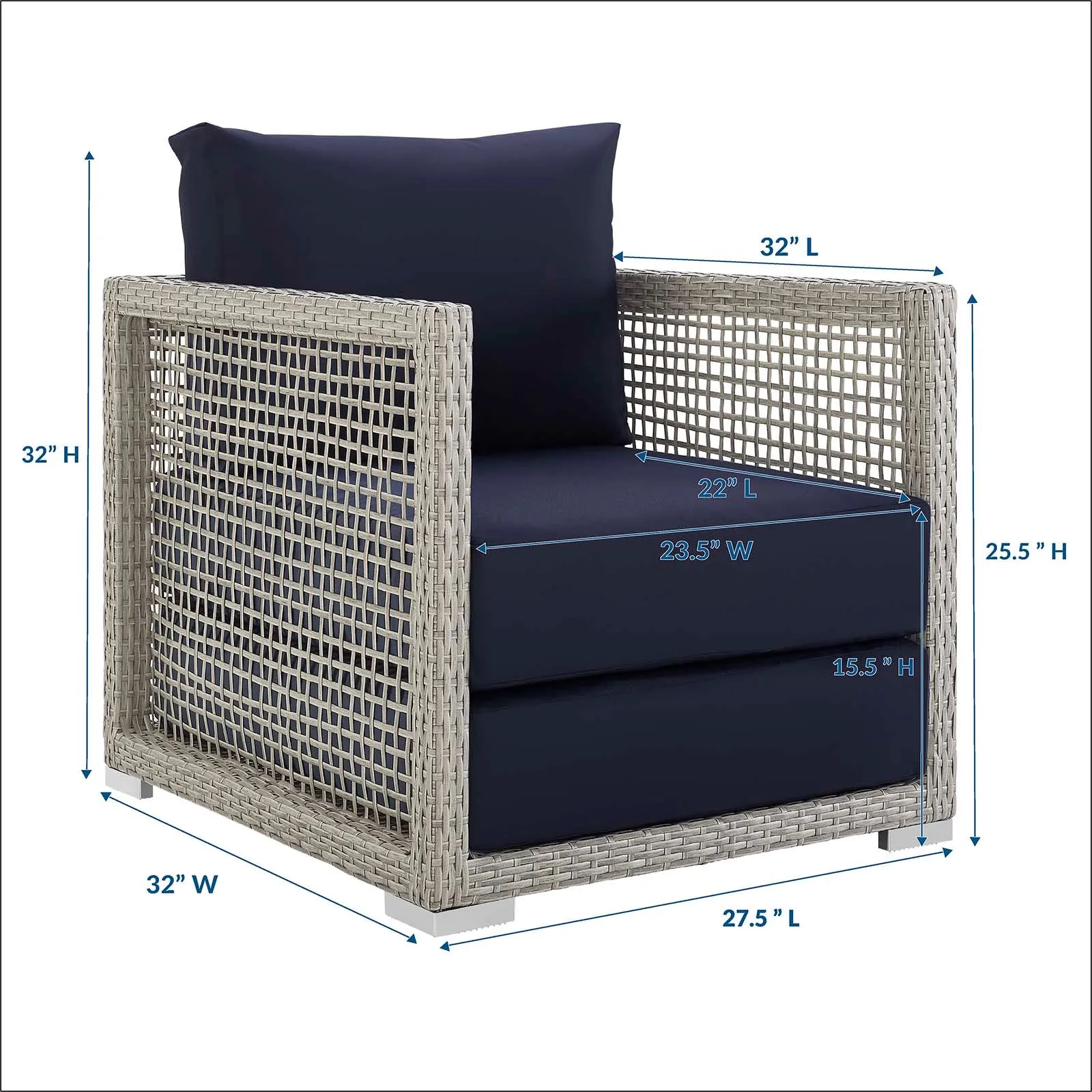 Aura Rattan Outdoor Patio Armchair Gray Navy EEI-2918-GRY-NAV