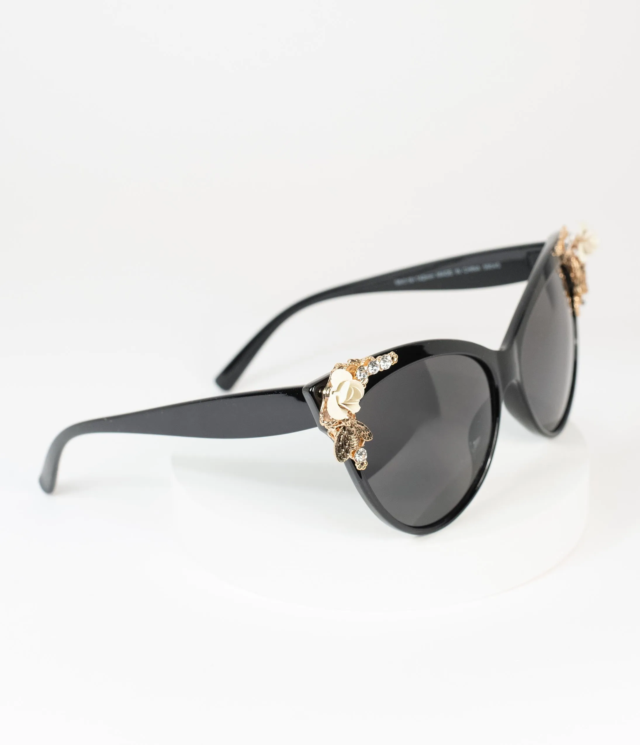 Black & Gold Spring Embellished Mimi Cat Eye Sunglasses