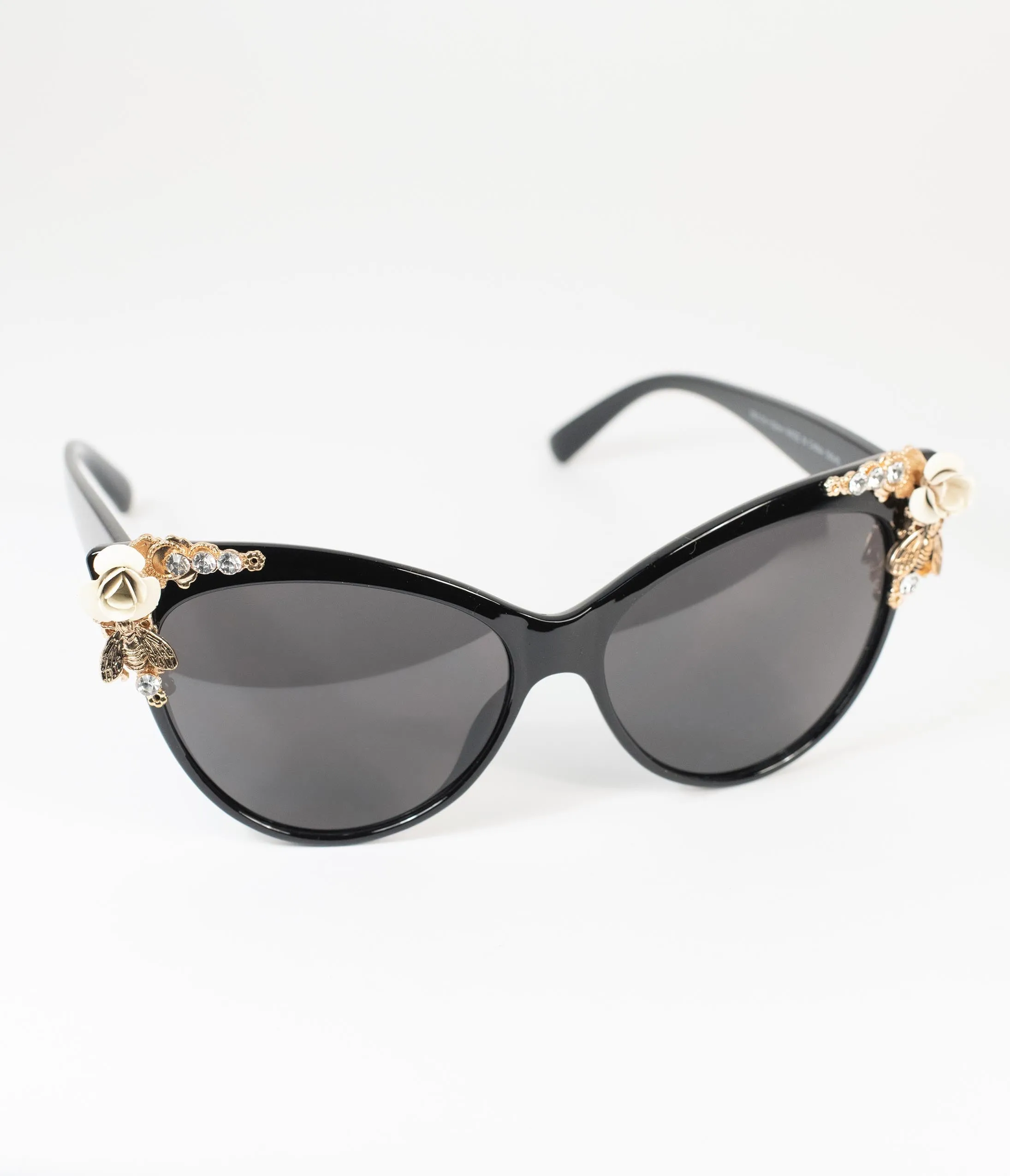 Black & Gold Spring Embellished Mimi Cat Eye Sunglasses