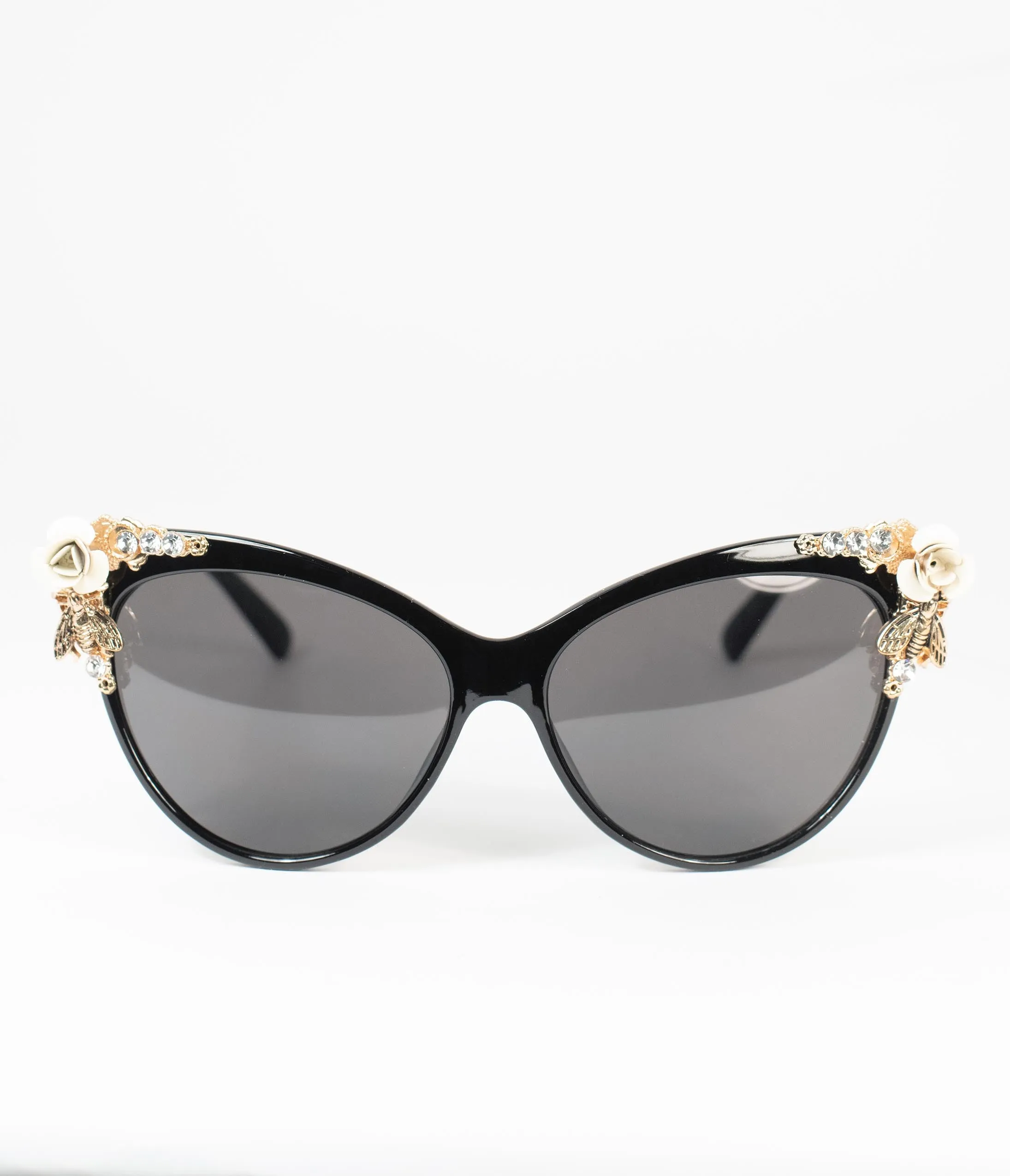 Black & Gold Spring Embellished Mimi Cat Eye Sunglasses