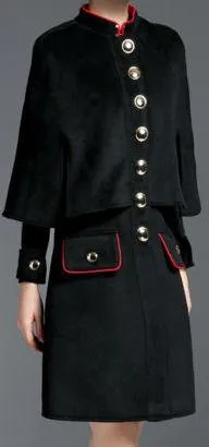 Black Single Breasted Wool Cape-Coat