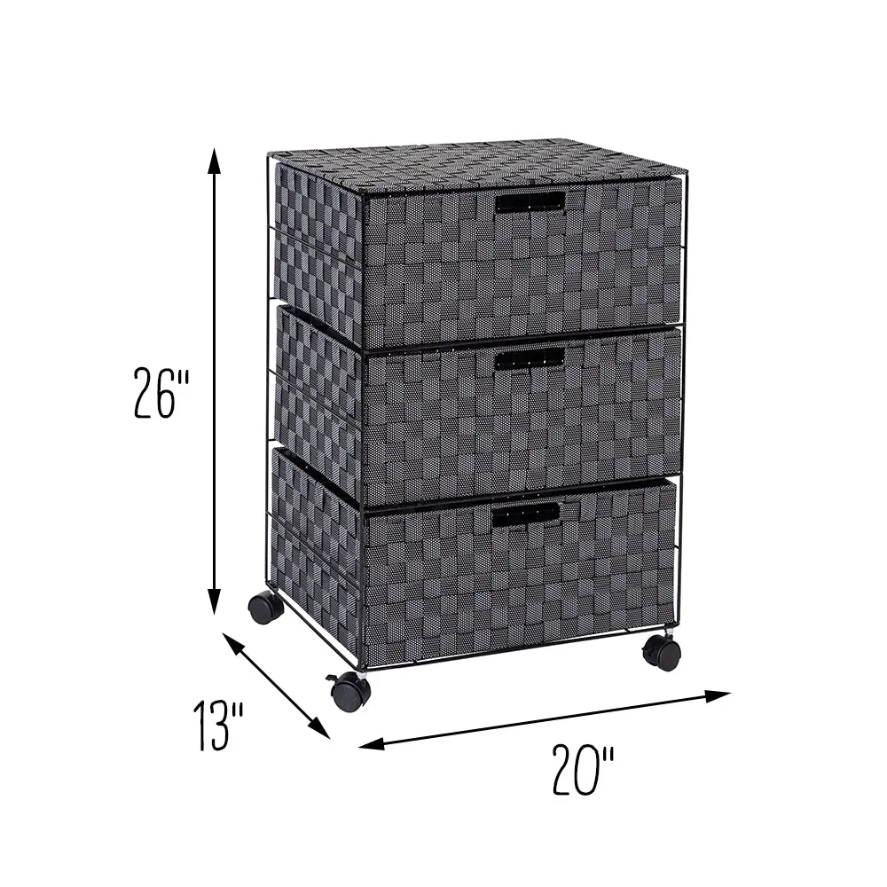 Black Woven 3-Drawer Rolling Office Organizer