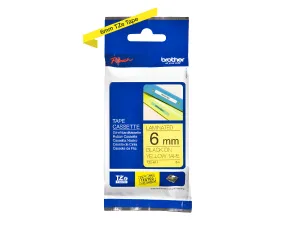 Brother P-touch 6mm TZ-611 Laminated Tape, 8m, Black on Yellow