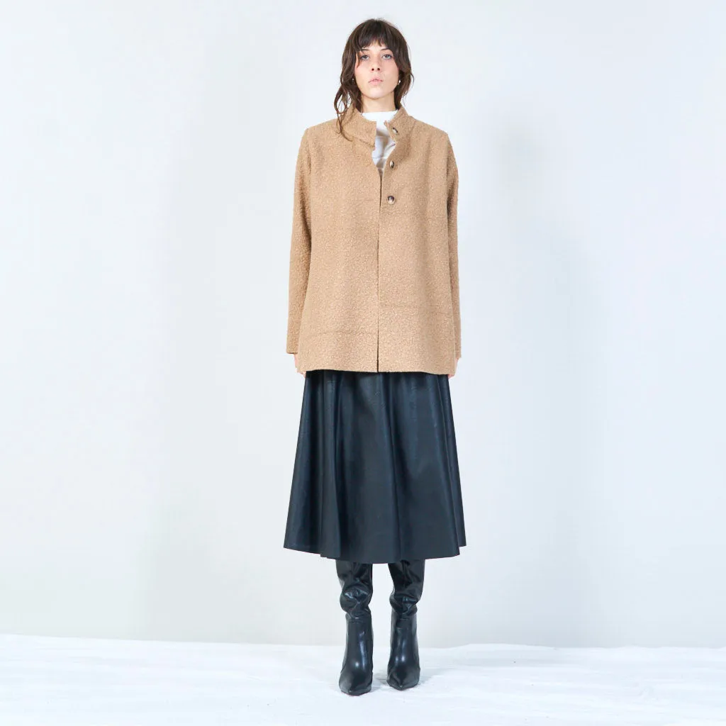 Button-up cozy knit coat with textured finish wholesale