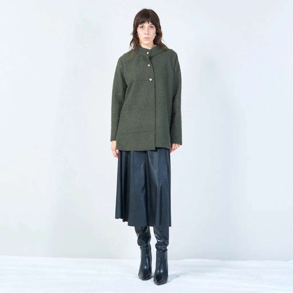 Button-up cozy knit coat with textured finish wholesale