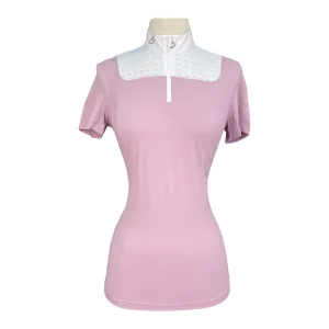 Cavalleria Toscana S/S Zip Competition Polo in Pale Mauve/White - Women's Large