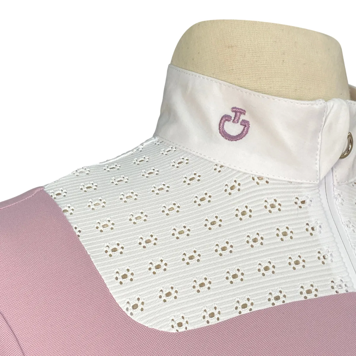 Cavalleria Toscana S/S Zip Competition Polo in Pale Mauve/White - Women's Medium