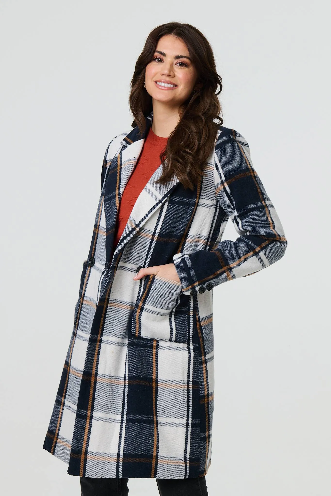 Checked Double Breasted Trench Coat