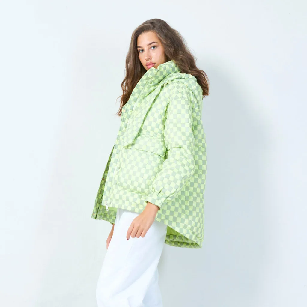 Checkered oversized puffer jacket wholesale