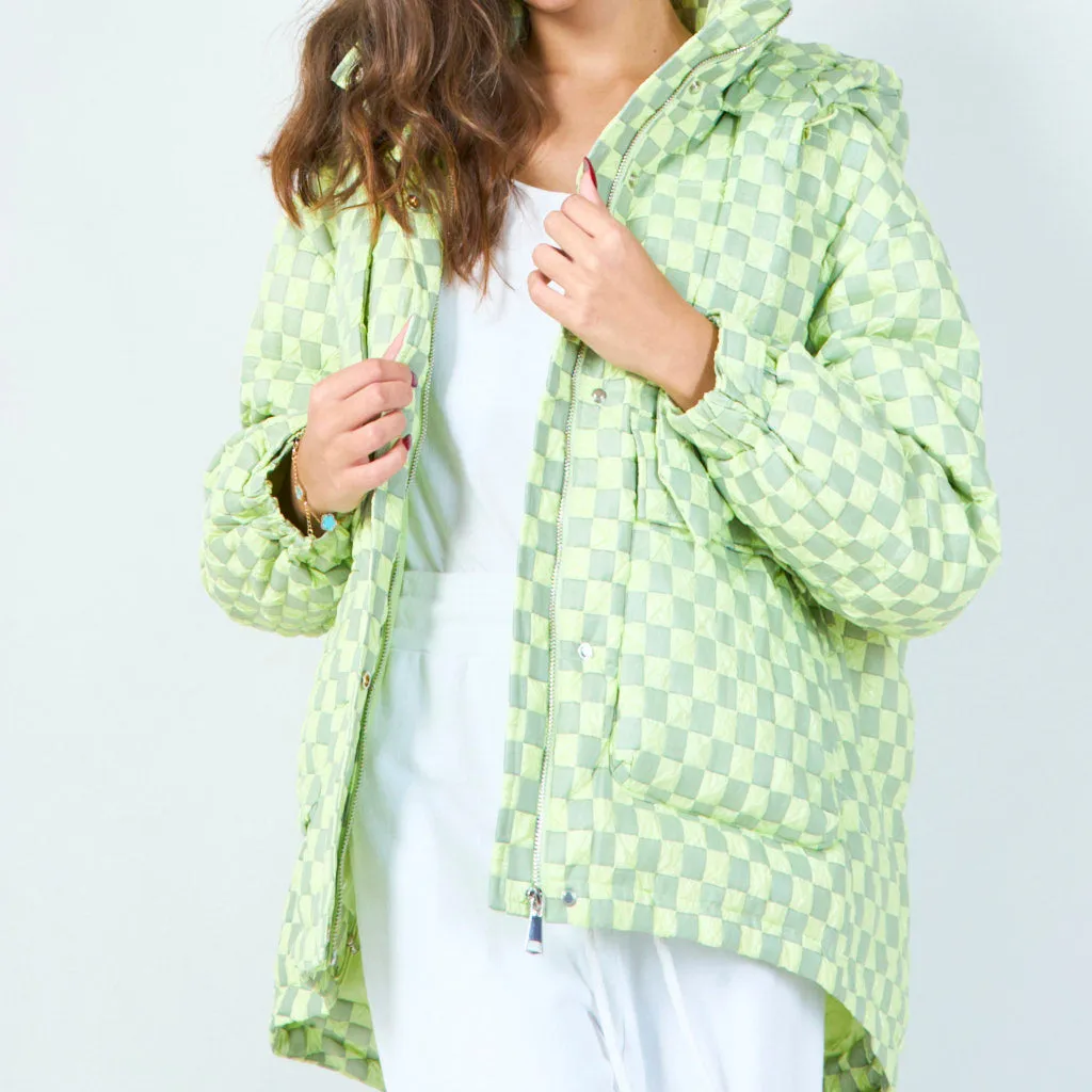 Checkered oversized puffer jacket wholesale