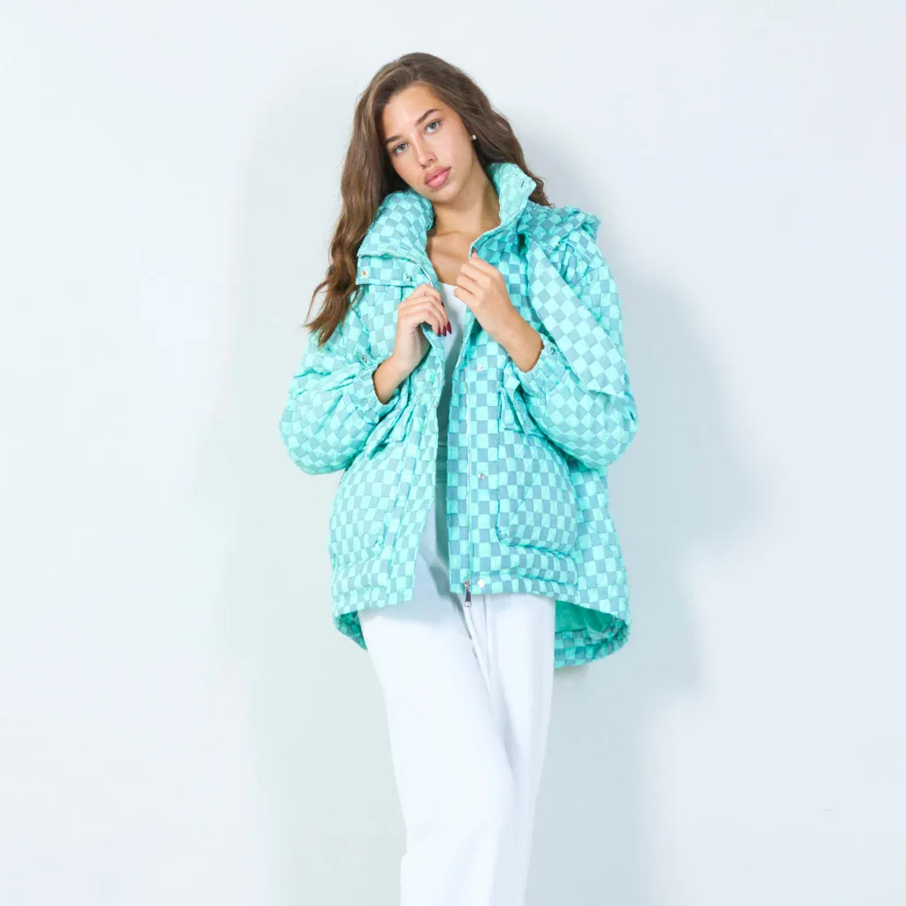 Checkered oversized puffer jacket wholesale