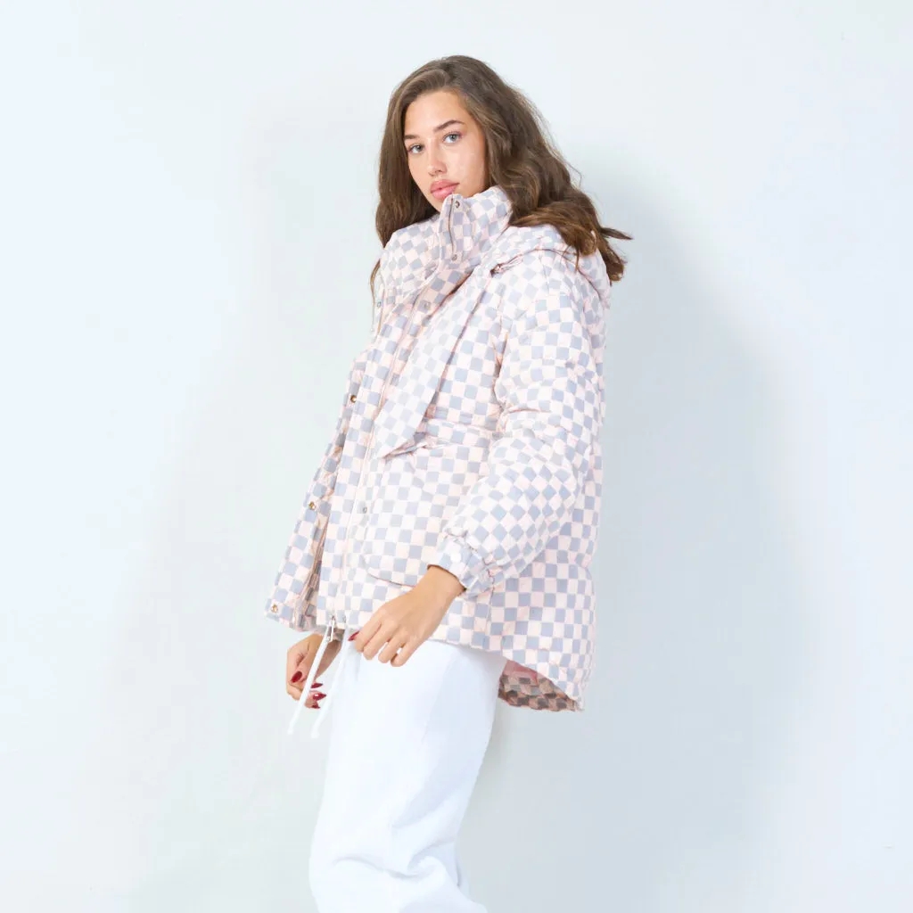 Checkered oversized puffer jacket wholesale