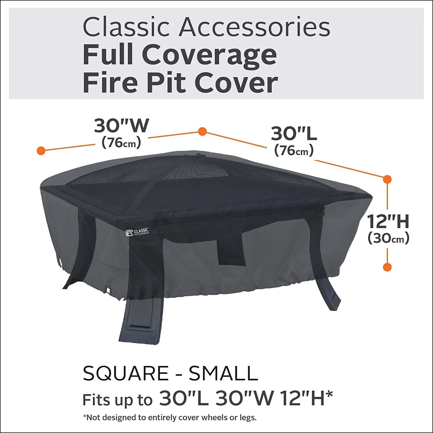 Classic Accessories 55-555-010401-00 Square Fire Pit Cover, 30&quot;, Black