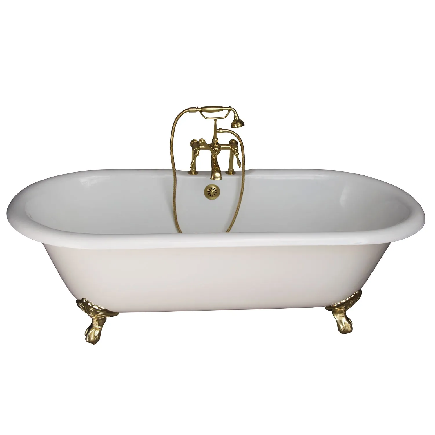 Columbus 61" Cast Iron Double Roll Top Tub Kit-Polished Brass Accessories