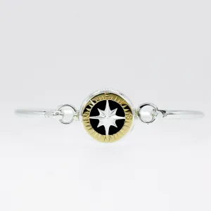 Compass Rose Classic Sterling Silver and 14K Yellow Gold Compass Bangle Bracelet