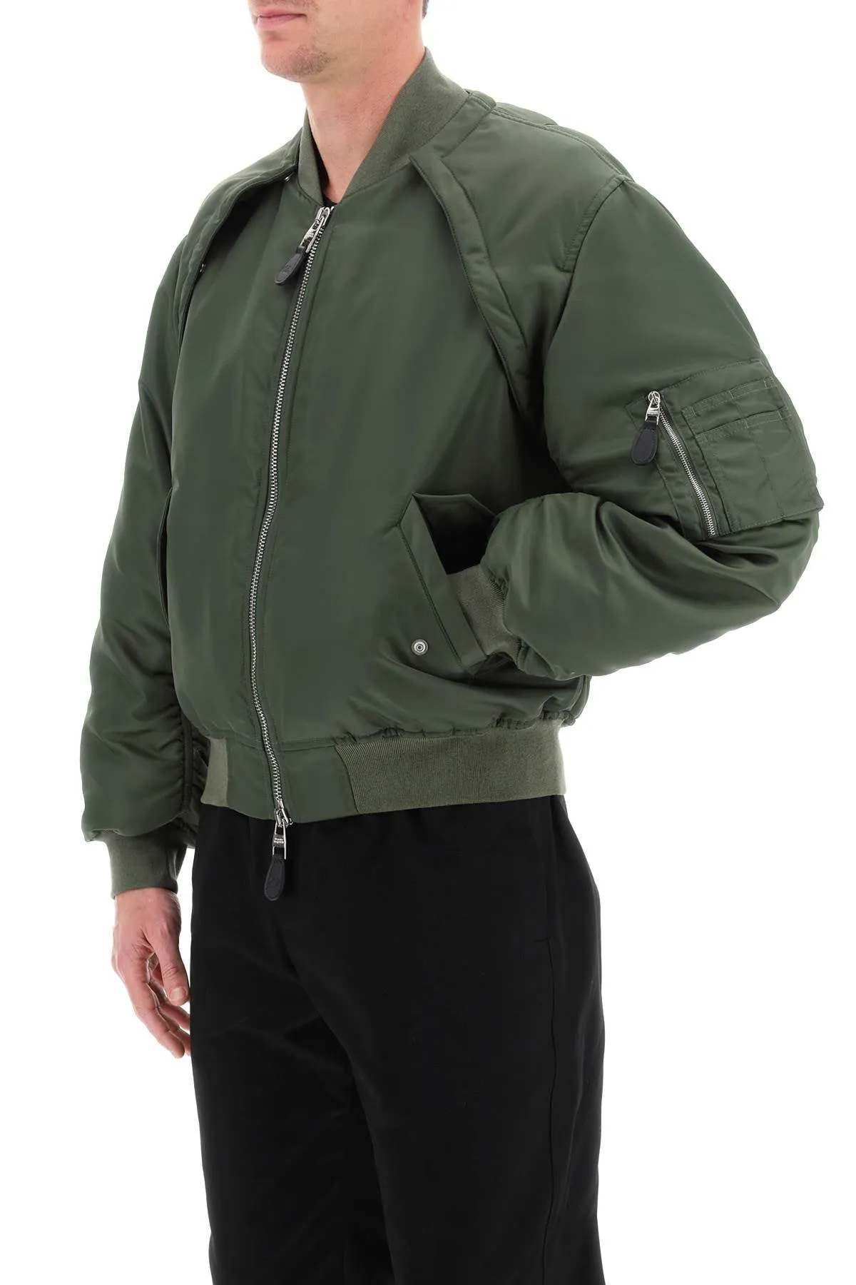 convertible bomber jacket in nylon satin