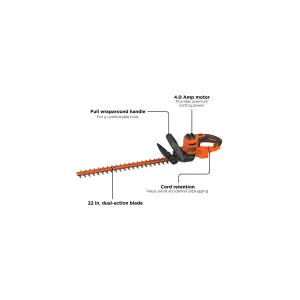 Electric Hedge Trimmer, 4 Amp, 22-Inch