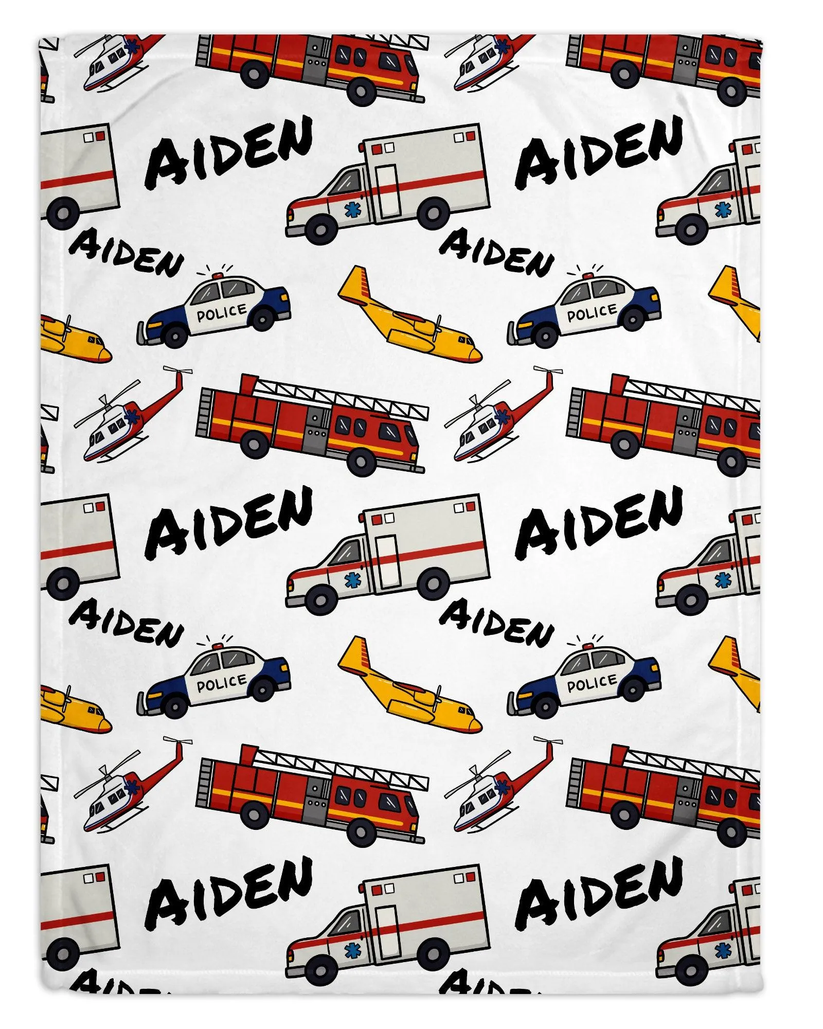 Emergency Vehicles Print Personalized Minky Blanket