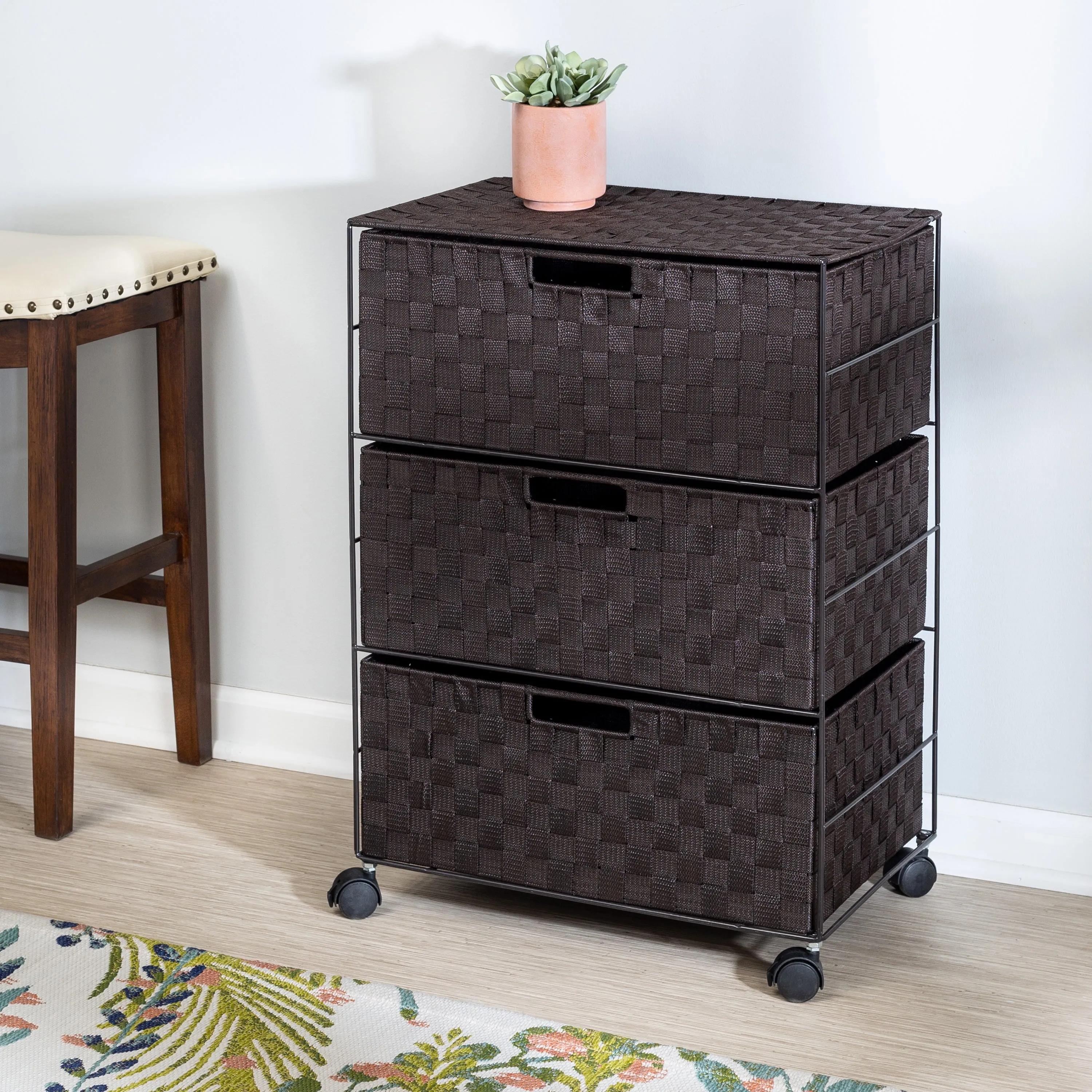 Espresso 3-Drawer Rolling Chest