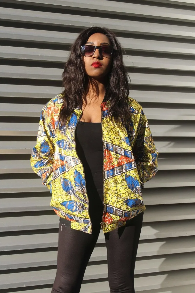 Festival Bomber Jacket in Gold African Print