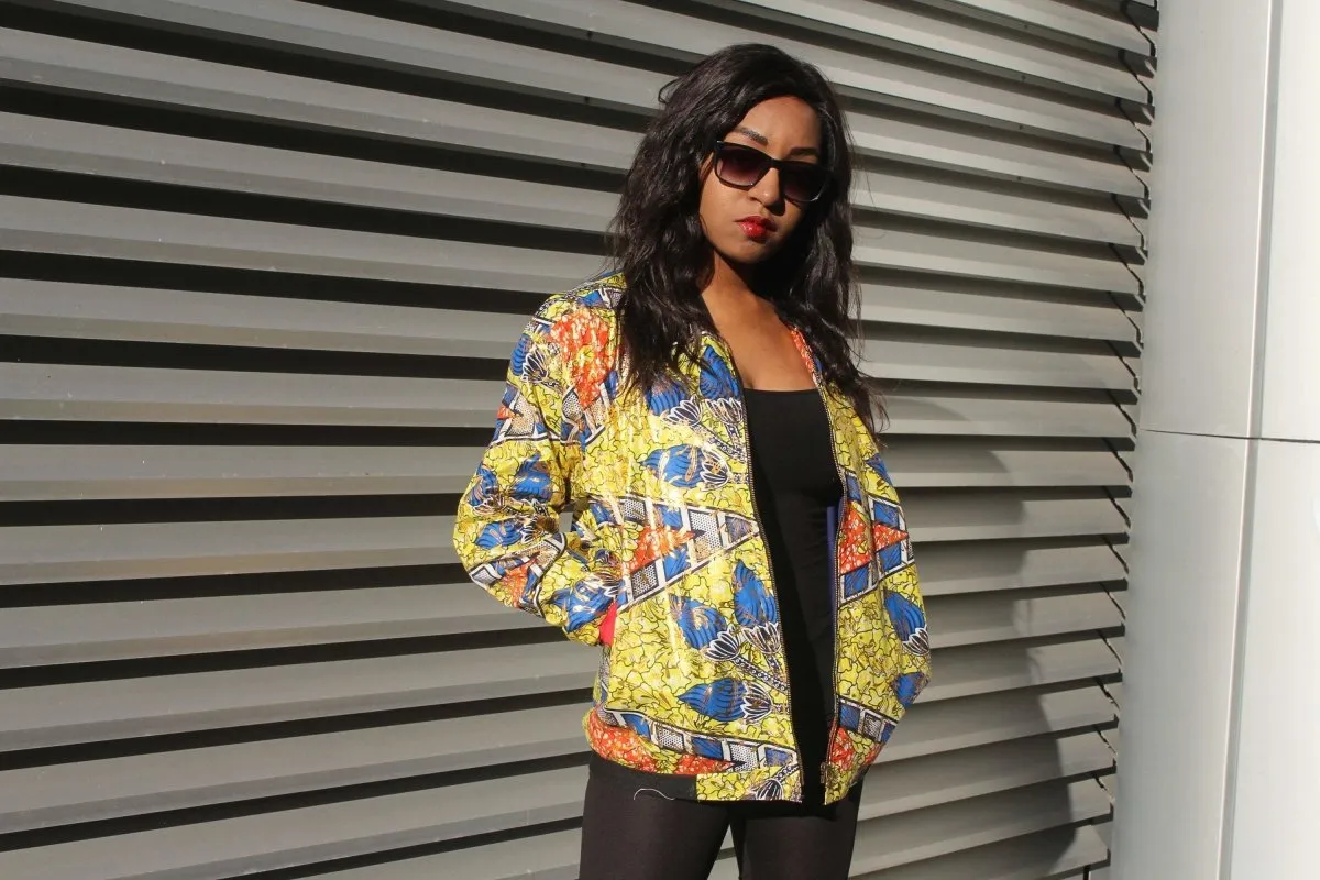 Festival Bomber Jacket in Gold African Print