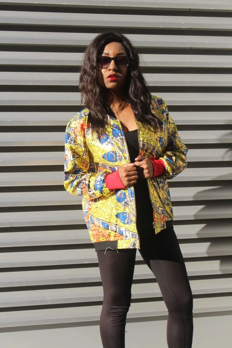 Festival Bomber Jacket in Gold African Print