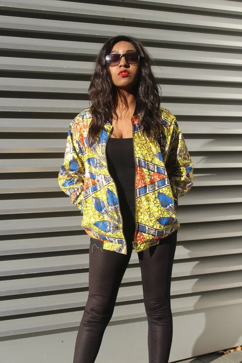 Festival Bomber Jacket in Gold African Print